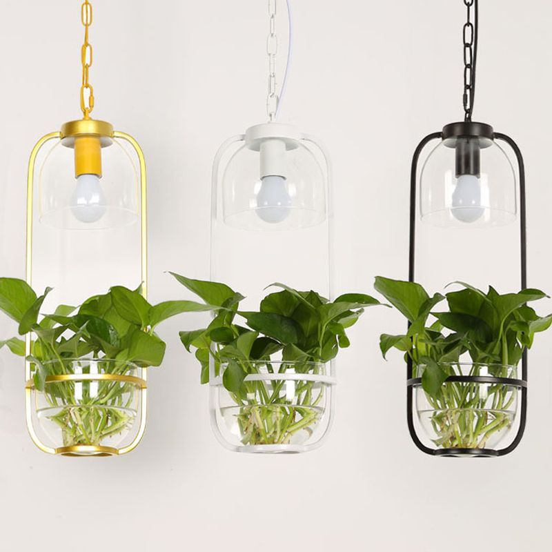 IJzeren zwart/wit/goud hangende lichte rechthoekige boerderij LED hanglamp in warm/wit licht met plantpot