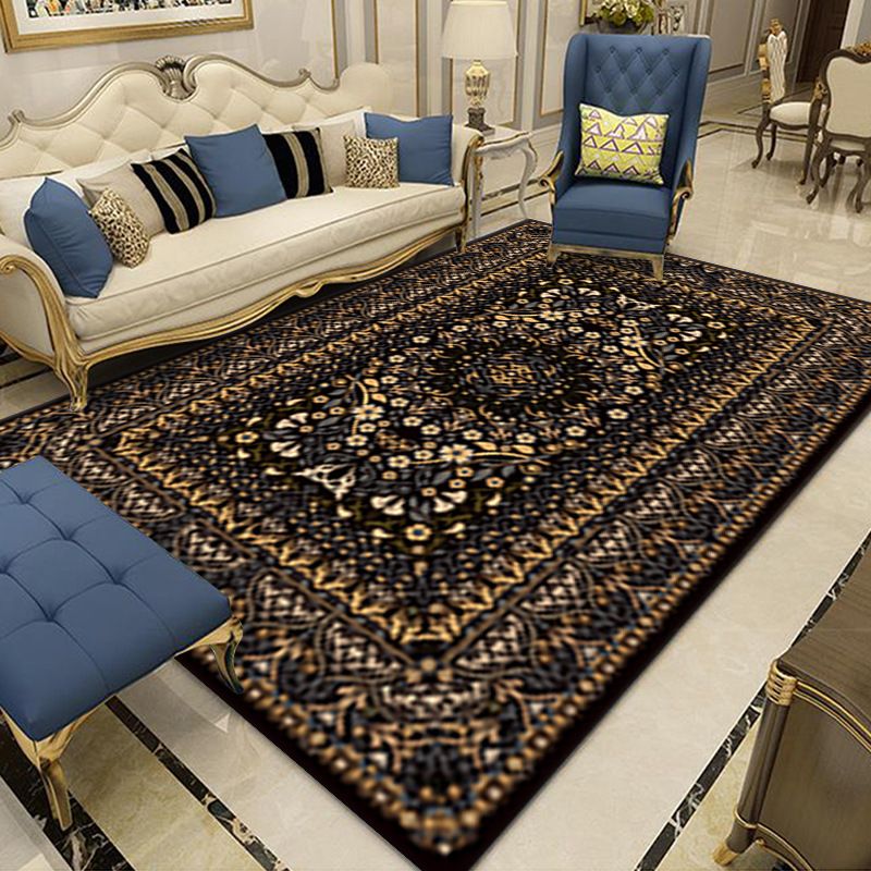 Moroccan Medallion Print Rug Polyester Carpet Non-Slip Backing Area Carpet for Home Decoration