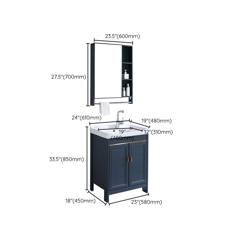 Modern Bathroom Vanity Set Single Freestanding 2 Doors Rectangular Sink Vanity