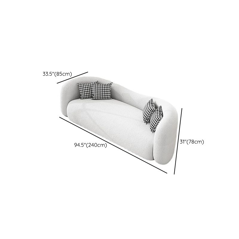 Modern Curved Sofa in White Wool Sloped Arm Sofa with Pillows