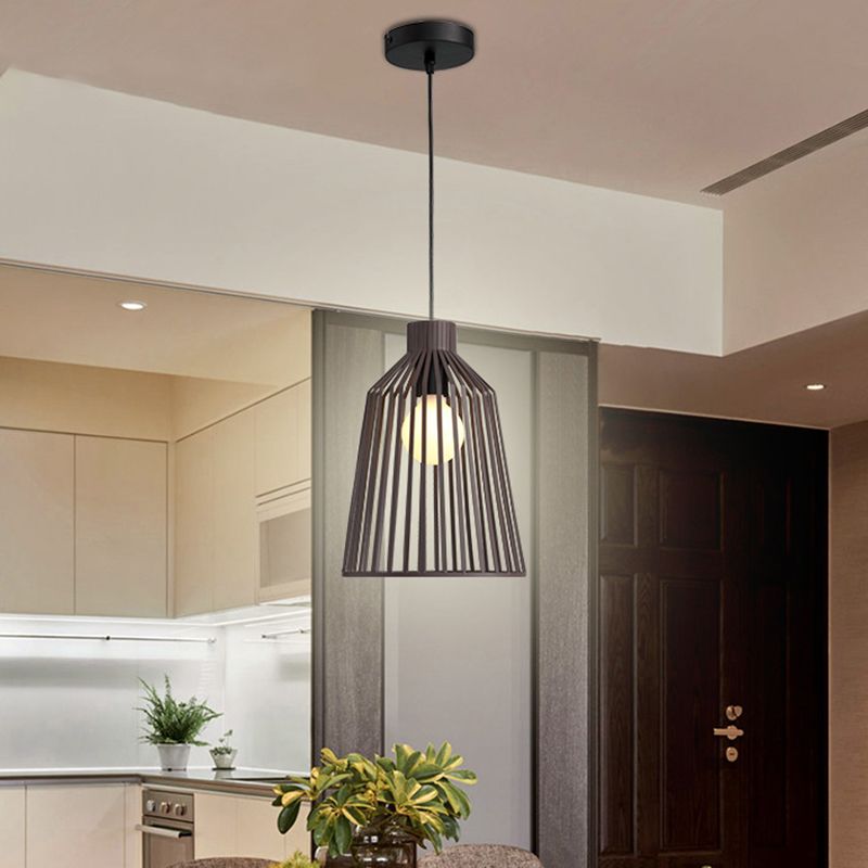 Éclairage pendentif 1-Light avec une cloche Cage en métal Métal de style nordique îlot de cuisine lampe suspendue en gris / blanc / café