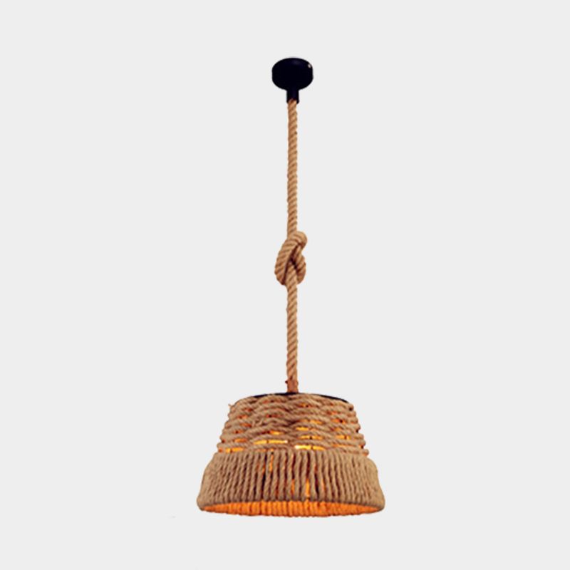 Industrial Tapered Hanging Light Kit 1 Head Rope Ceiling Pendant Lamp with Hand Woven Design for Restaurant