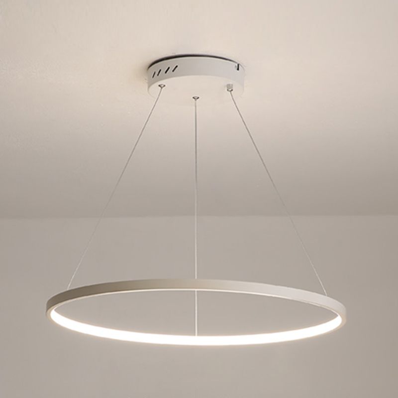 Circle Metal Pendant Light Fixture Modern Style 1 Light Hanging Light Fixture in White