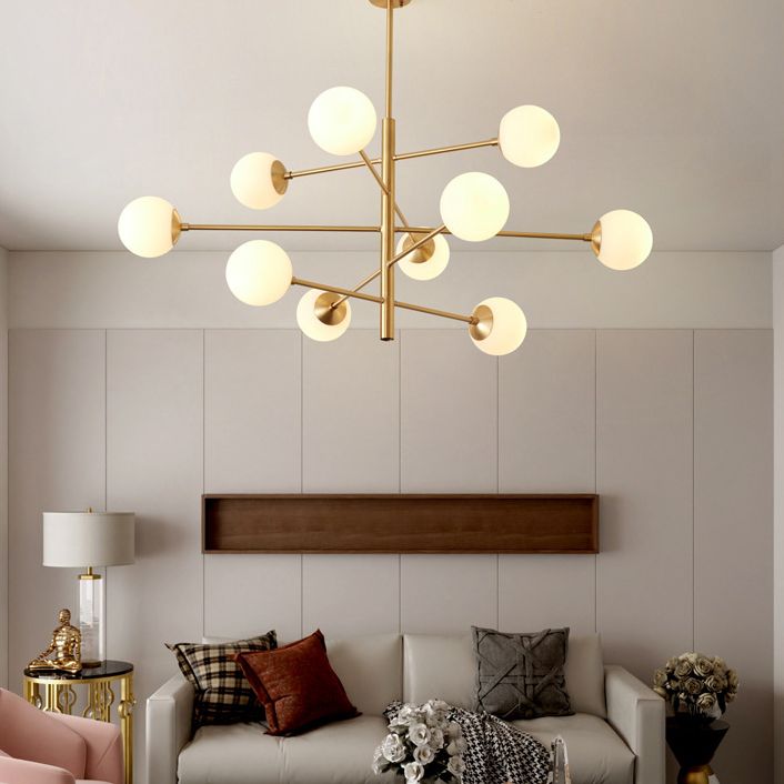 Lustre suspendu post-moderne Light Satin Opal Verre Plafond Chandelier en or pour le salon