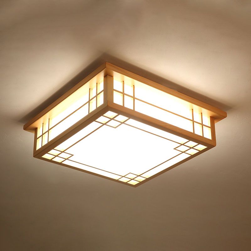 Modern Flush Mount Square LED Ceiling Light with Wood for Bedroom