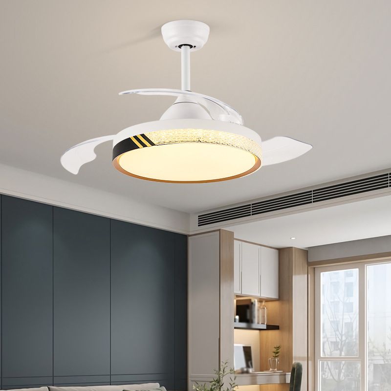 Contemporary Ceiling Fan Lighting Retractable Fan Blades Fan Fixture in White