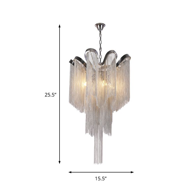 Lustre de lustre en métal moderniste 4 lumières 4 lumières argent suspendu plafonnier luminaire