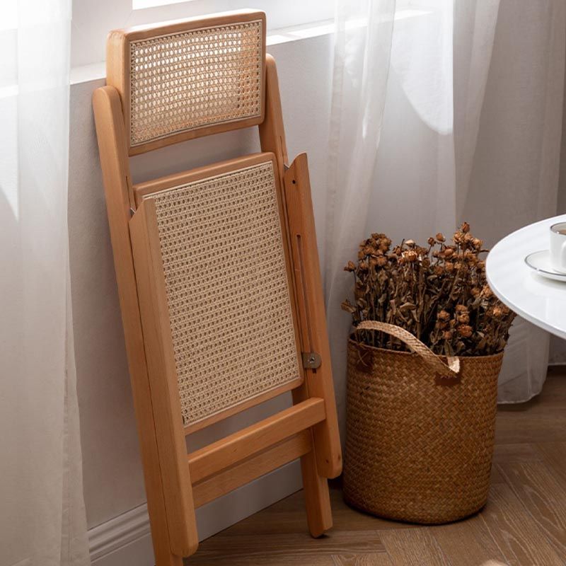 Traditional Folding Rattan Side Chair Wood Dining Side Chair