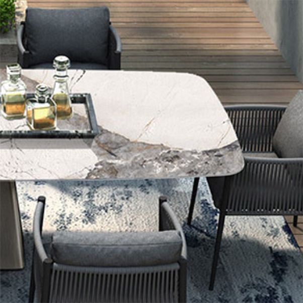 Modern Rectangle Outdoor Patio Table Stone Top and Steel Frame Dining Table