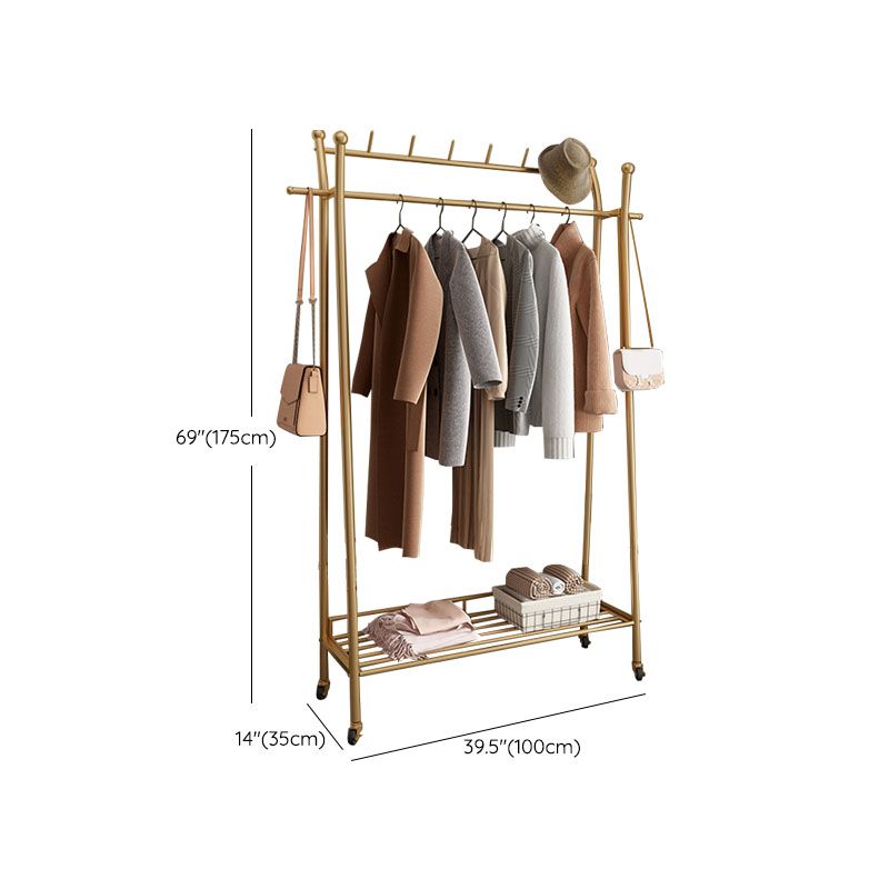 Contemporary Coat Rack Metal Framed Hanging Rail Storage Shelving and 2 Hooks Hall Stand