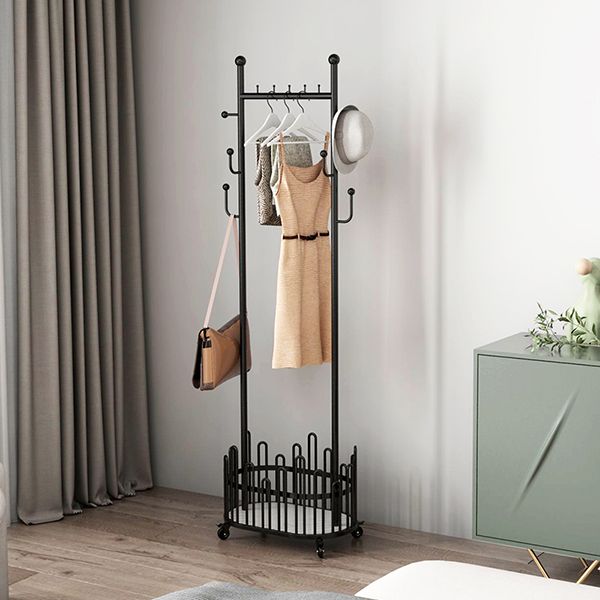 Contemporary Hall Tree Plain Free Standing Metal Coat Rack with Mirror