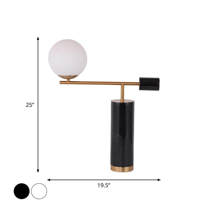 Designer Raucherrohr Nachtlampe Marmor 1 Kopf Wohnzimmertisch Licht in Schwarz/Weiß mit Ball Opalglas Schatten