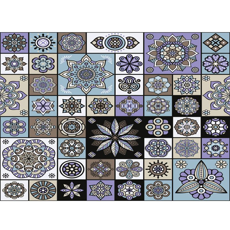 Bohemian Mosaic Tile Print Rug Multicolored Polypropylene Rug Stain Resistant Washable Non-Slip Backing Rug for Home Decoration