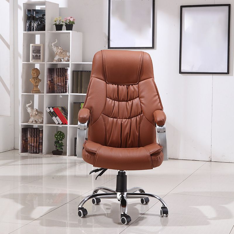 Modern Computer Chair Fixed Arms Chair Leather Office Chair in Brown / Black