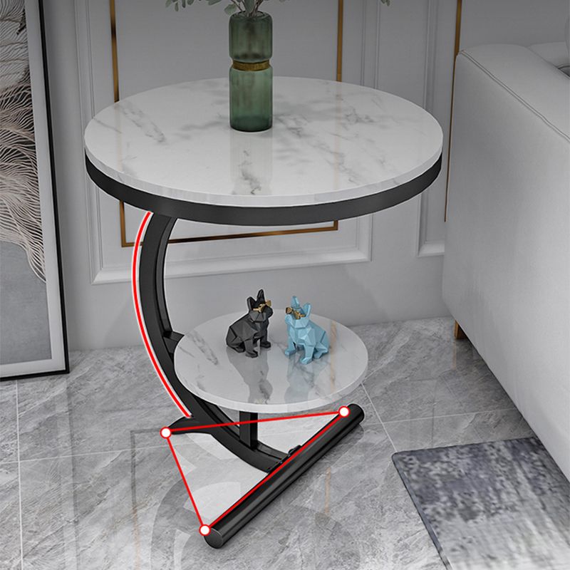 Pedestal End Table Contemporary Style 23.62" Faux Marble/ Stone Top Side Table with Shelf