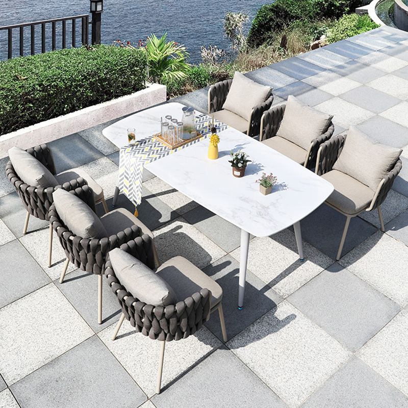 Contemporary Stone Top Patio Table Outdoor Scratch Resistant Dining Table