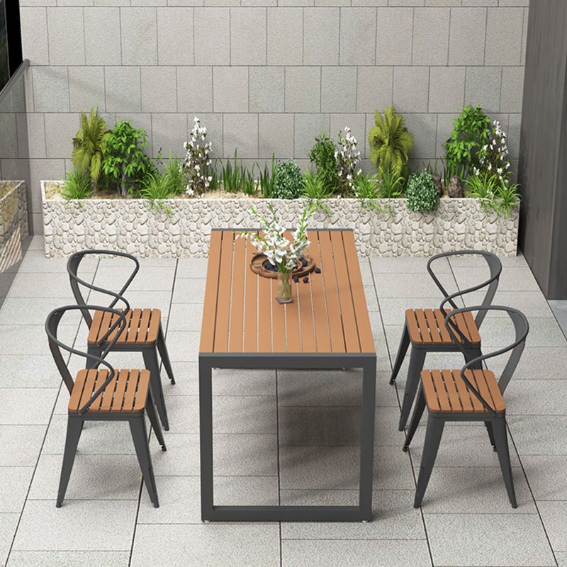 Modern Rectangle Wood Courtyard Table Waterproof Outdoor Table