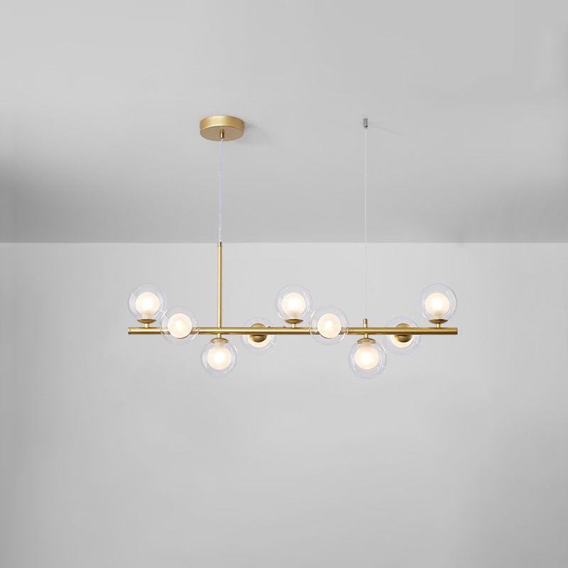 Chandelier linéaire léger en laiton à 9 laiton Scandinave avec des teintes en verre givrées