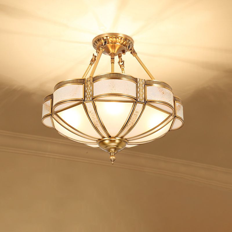 Scalloped Shaped Bedroom Flush Mount Lighting Classic Frost Glass Gold Semi Flush Chandelier