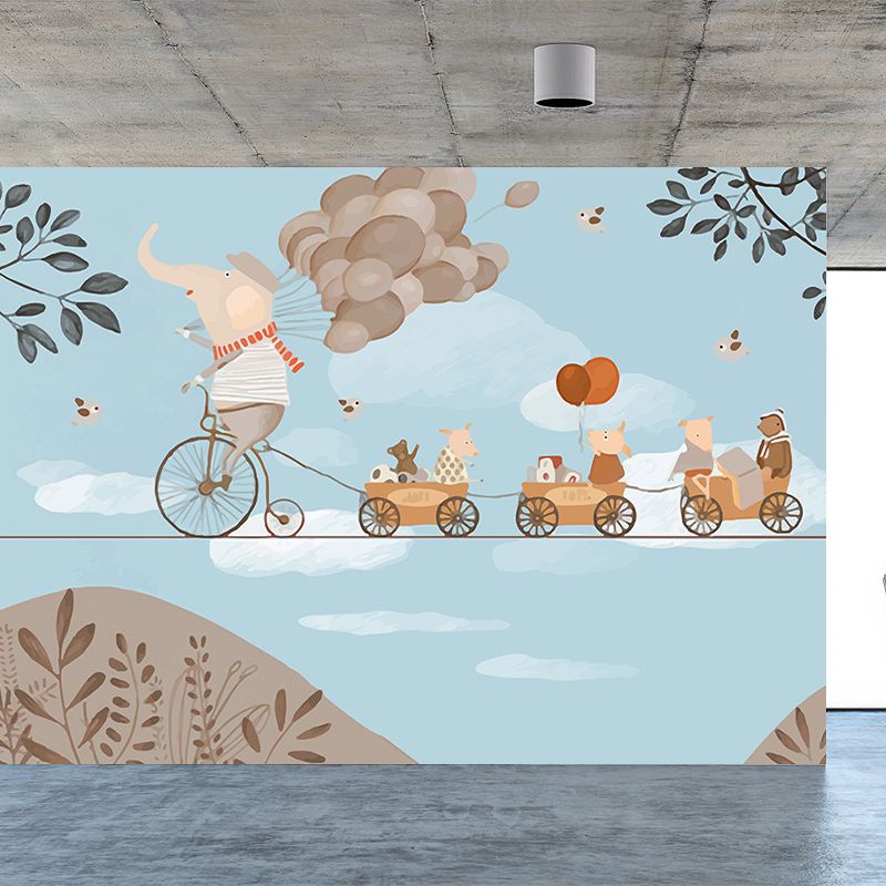 Giant Children's Art Wall Mural in Pastel Color Cartoon Animals Wall Decor, Custom Printed