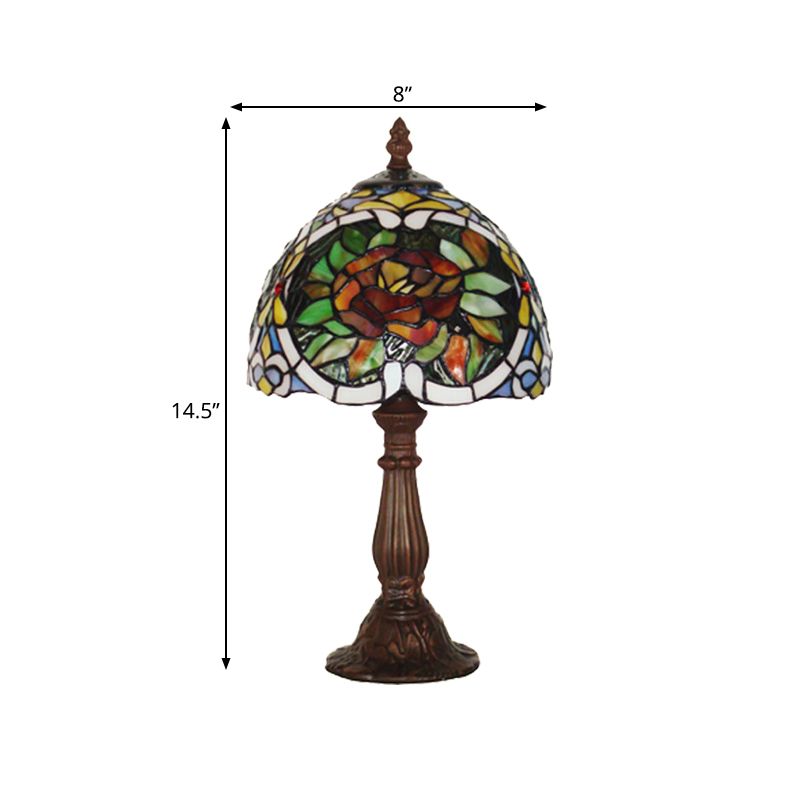 Rose Blossom Stained Glass Night Lamp Tiffany-Style 1 Bulb Bronze Finish Table Light for Bedroom