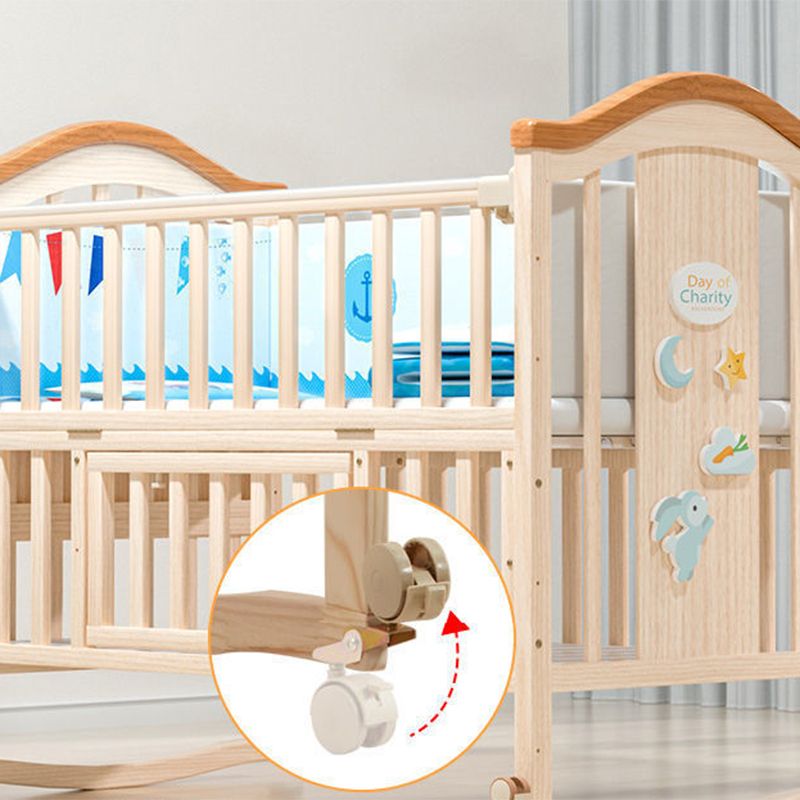 Convertible Crib Bed Solid Wood Mattress Nursery Bed with Guardrail