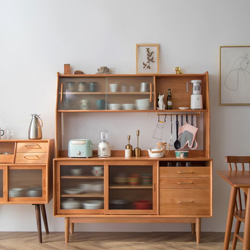 Nordic Style Storage Solid Wood Sideboard Cabinet with Glass Doors