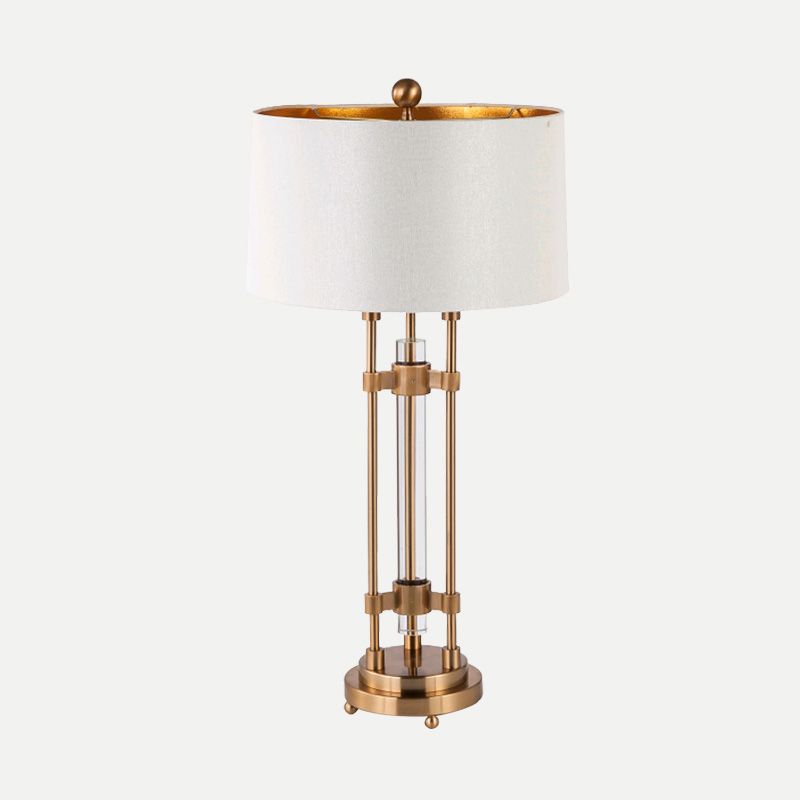 Fabric Barrel Desk Lamp Modern 1 Bulb Gold Table Light, Round Gold Metallic Base