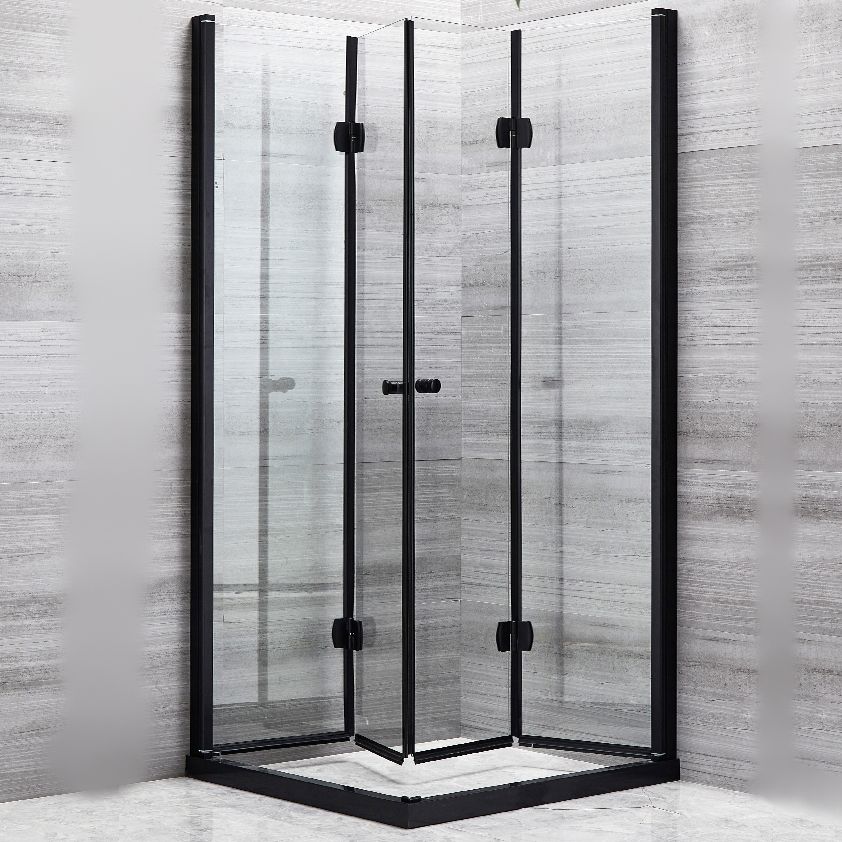 Square Black Frame Folding Shower Enclosure with Double Door Handles