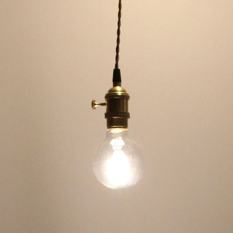 Brass Finish Exposed Bulb Pendant Industrial Metal 1-Light Bedside Suspension Light with Rotary Switch