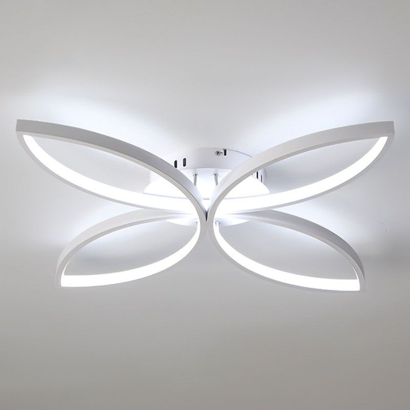 LED Bedroom Semi Flush Mount Light Nordic White Semi Flush Mount Lighting with Floral Metal Shade