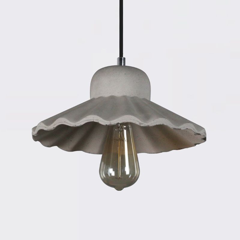 Scalloped Cement Pendant Lighting Industrial 1 Bulb Restaurant Ceiling Lamp in Grey