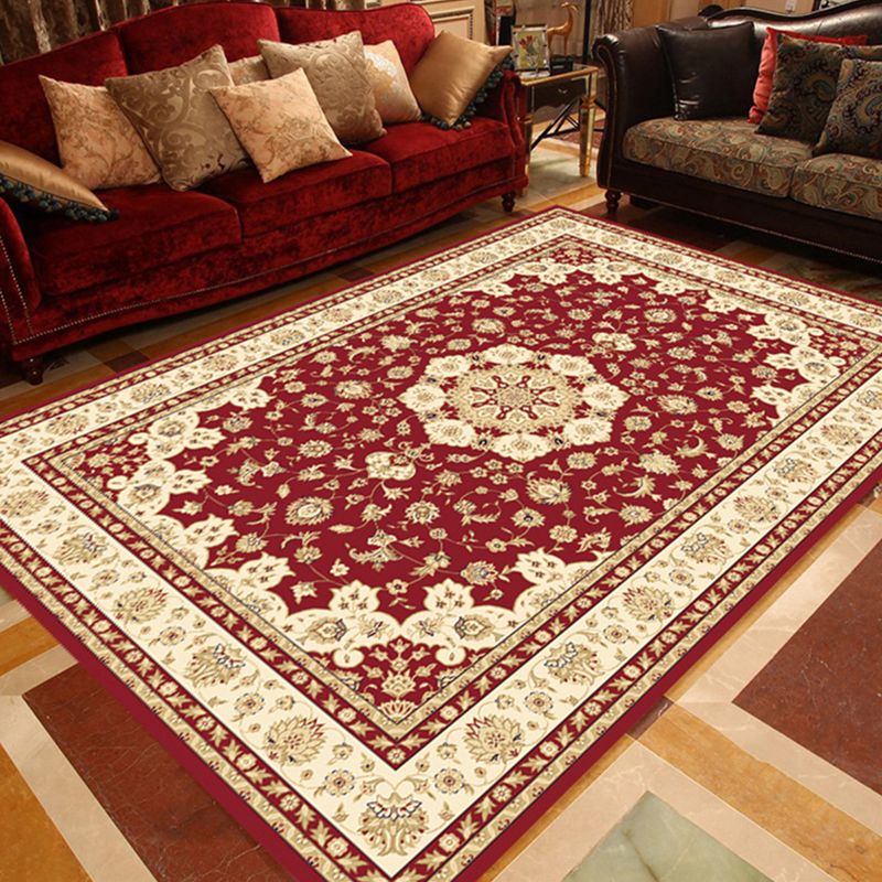 Multi Colored Floral Printed Rug Polyster Shabby Chic Area Rug Non-Slip Backing Washable Indoor Rug for Decoration