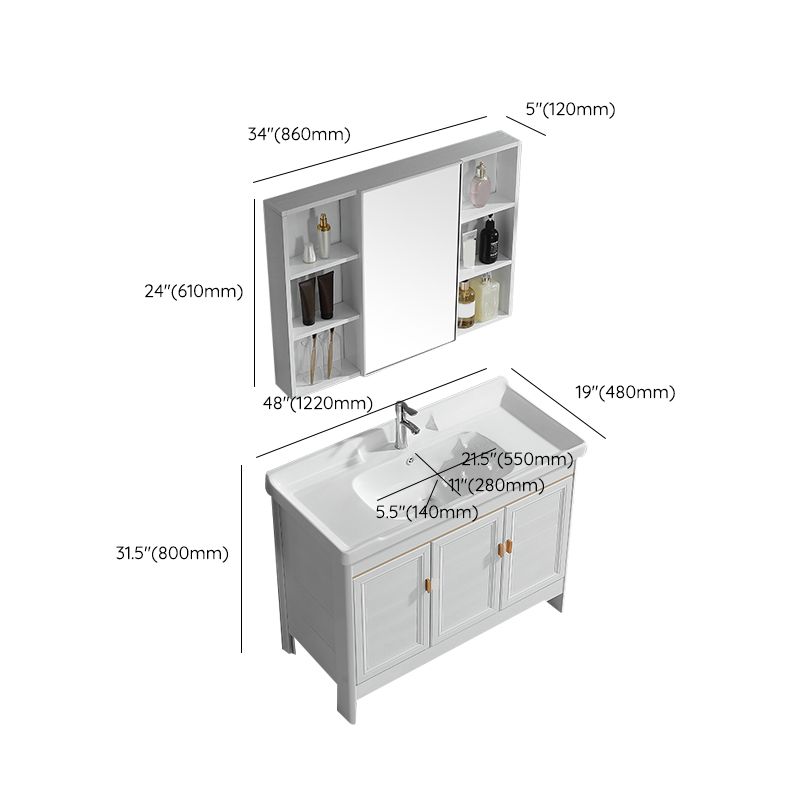 Metal Frame Vanity White 2 Doors Rectangular Single Sink Freestanding Bathroom Vanity