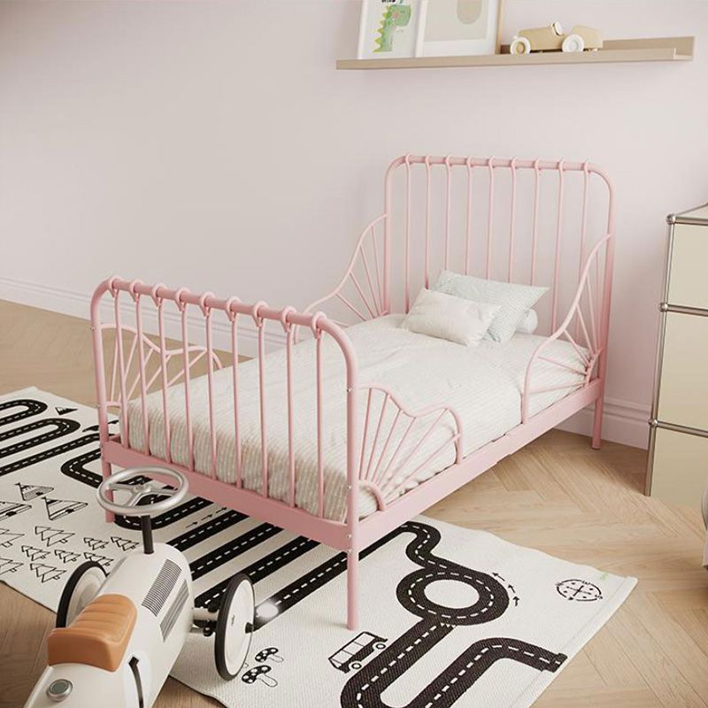 Contemporary Kids Bed Metal Slat Headboard Princess with Footboard Mattress