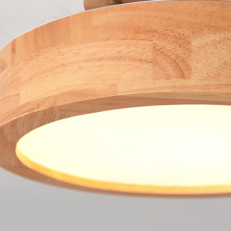 Round Semi Flush Ceiling Light Modern Style Wooden 1-Light Semi Mount Lighting