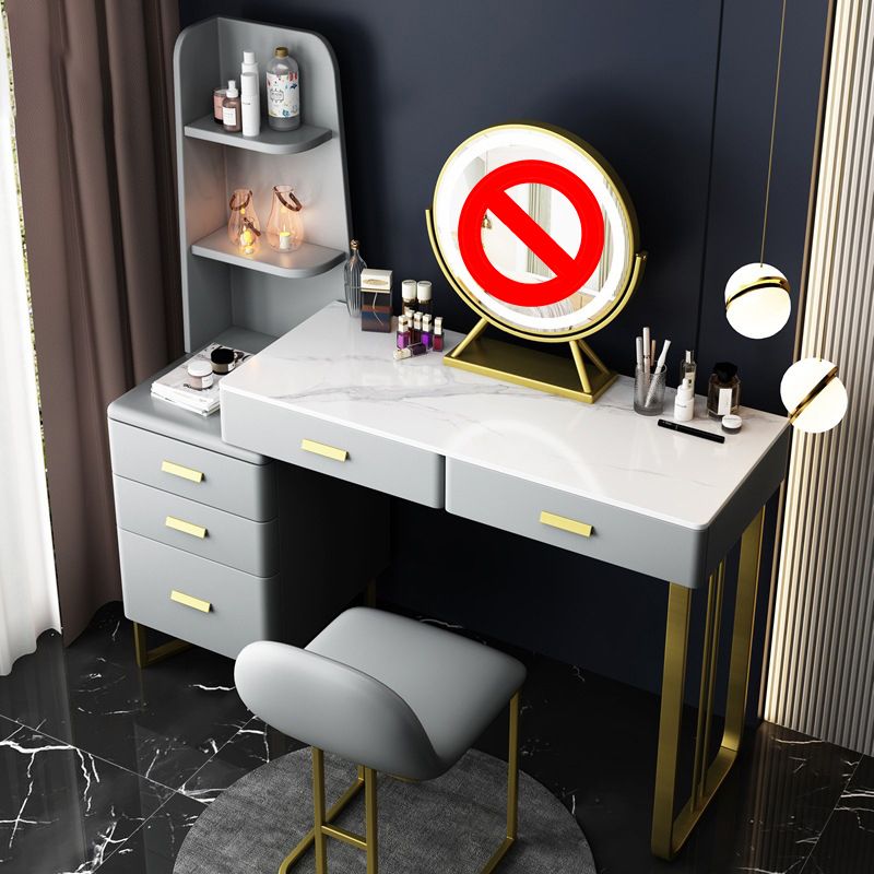 Glam Vanity Table with 5 Storage Drawers Stone Makeup Table for Bedroom