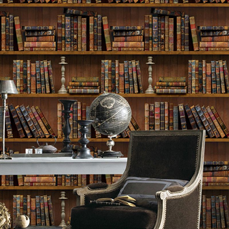 Self-Adhesive 17.5" * 19.5' Vintage Bookstore and Stacked Reading Materials Wallpaper for Libraries and Coffee Room