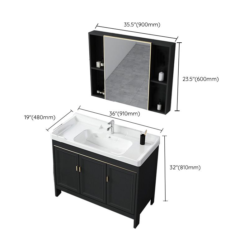 Modern Metal Sink Cabinet Mirror Wall-Mounted Bathroom Vanity Cabinet in Black