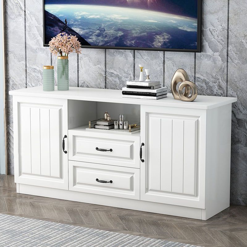 Modern Wooden TV Stand Open Storage TV Console with Drawers and Doors , 16" D X 27.5" H