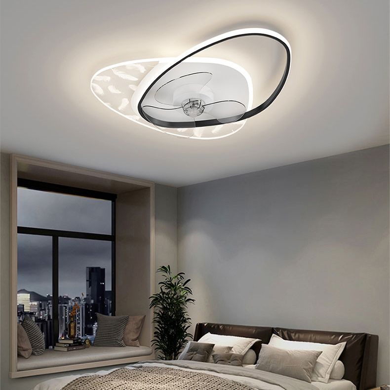 Geometric LED Ceiling Fan Light Modern Metal Bedroom Semi Flush Light with Invisible Blade