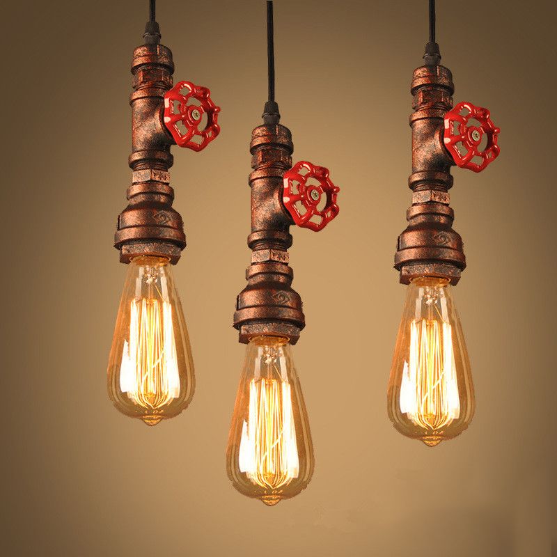 1 Light Water Pipe Hanging Pendant Lights Retro Industrial Style Metallic Pendant Ceiling Lights