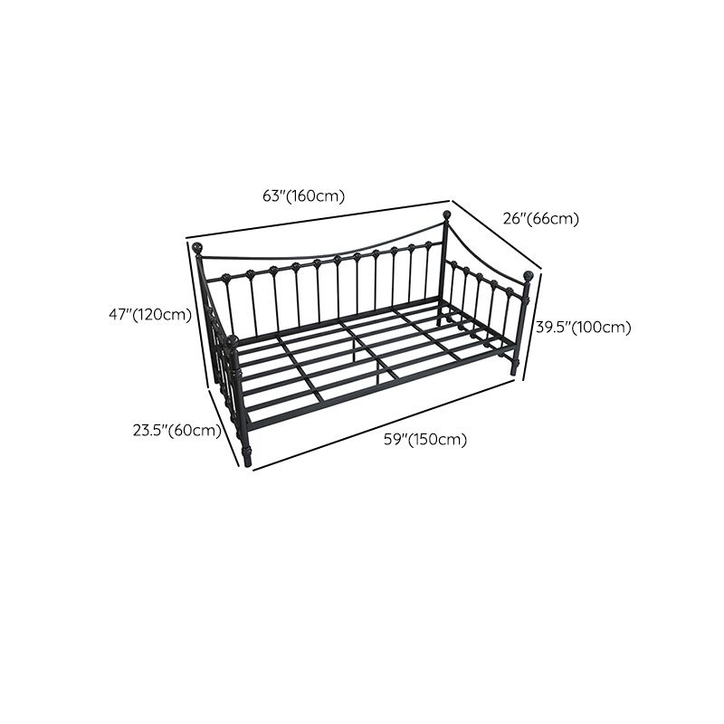 Pure Black Kids Bed Contemporary Metal Standard Bed with Guardrail