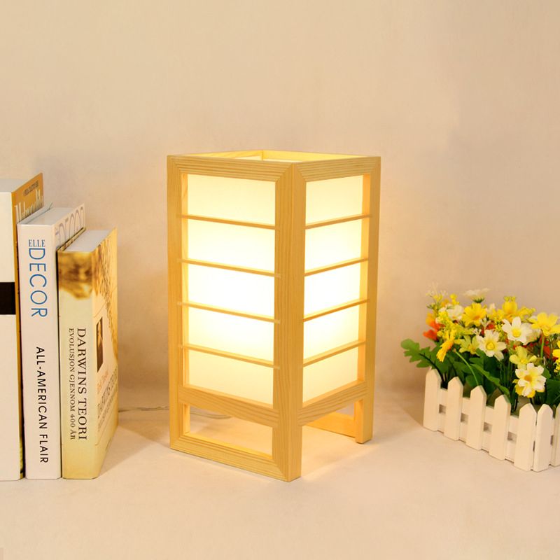 1 Head Study Task Lighting Japanese Beige Reading Lamp with Rectangular Wood Shade