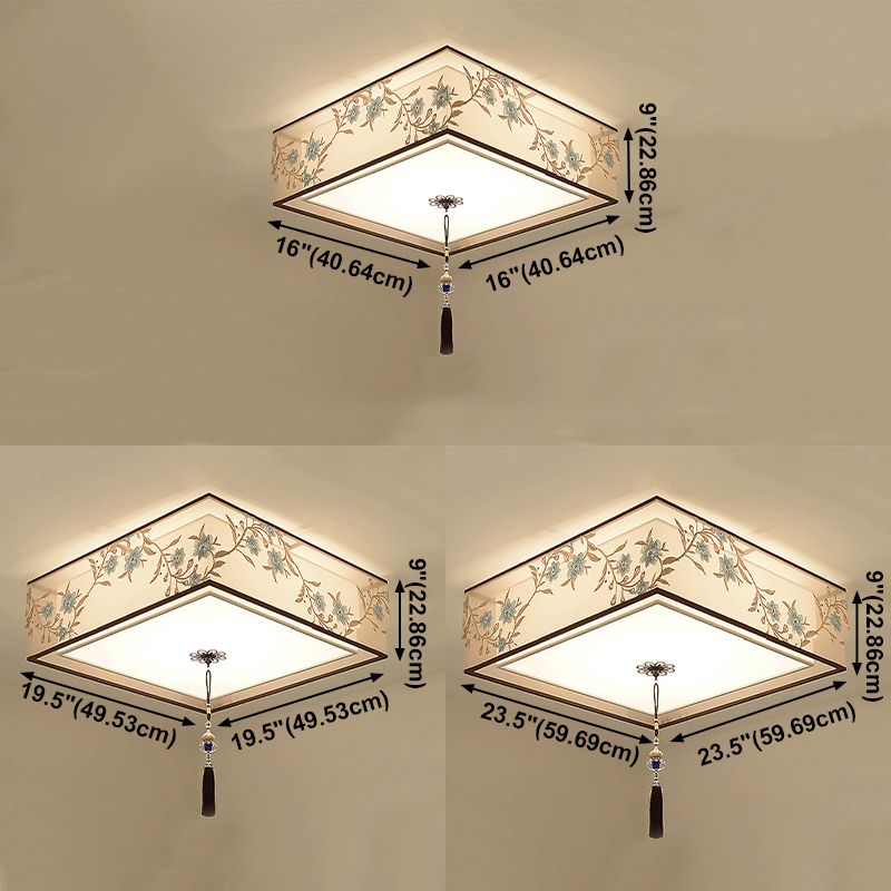 Geometry Shape Ceiling Lamp Tradition Iron Flush Mount with Fabric Lampshade for Corridor