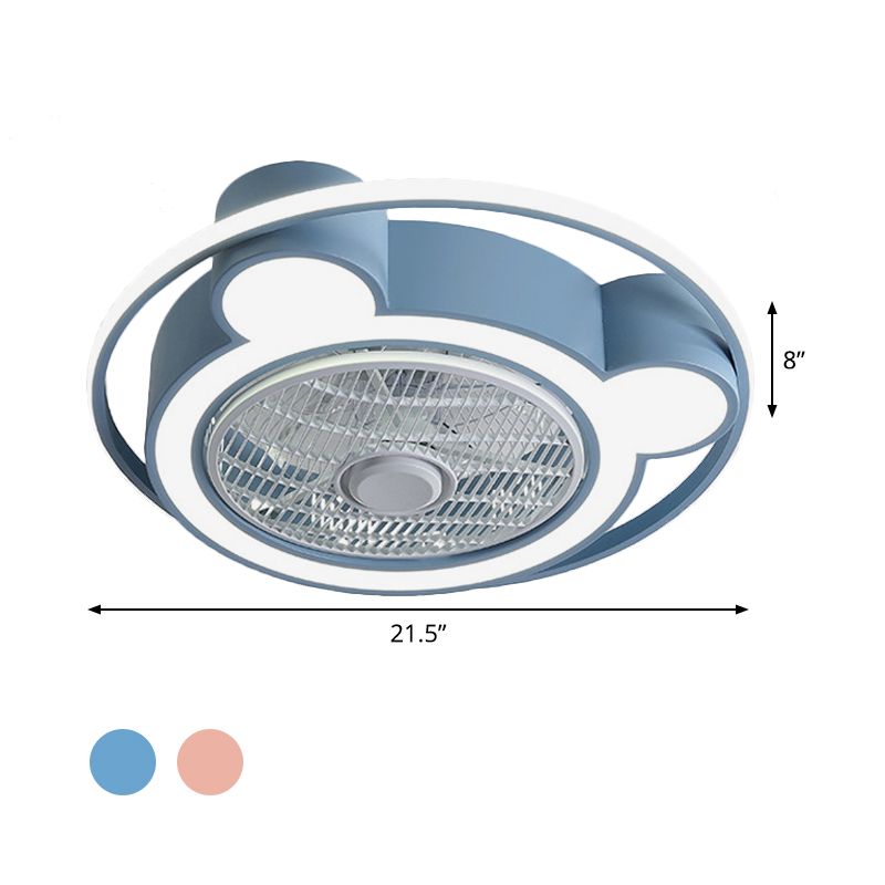 Lámpara de ventilador colgante de cabeza de oso de modernismo 21.5 "de ancho LED acrílico Semi Flush Luz montada en rosa/azul con anillo