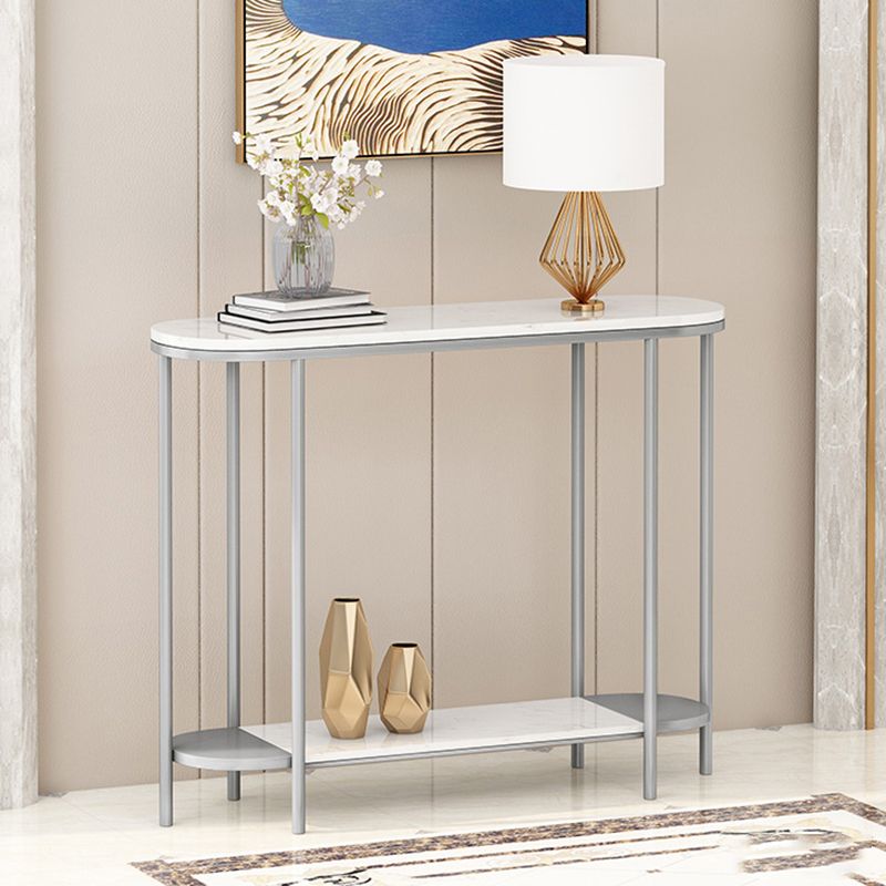 4 Legs Glam Marble/metal Oval Scratch Resistant Console Table