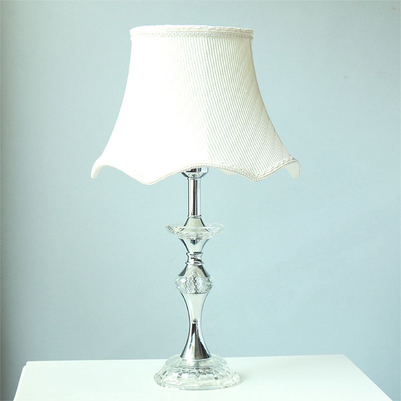 1 Head Dining Room Table Light Modern White Small Desk Lamp with Bell Fabric Shade