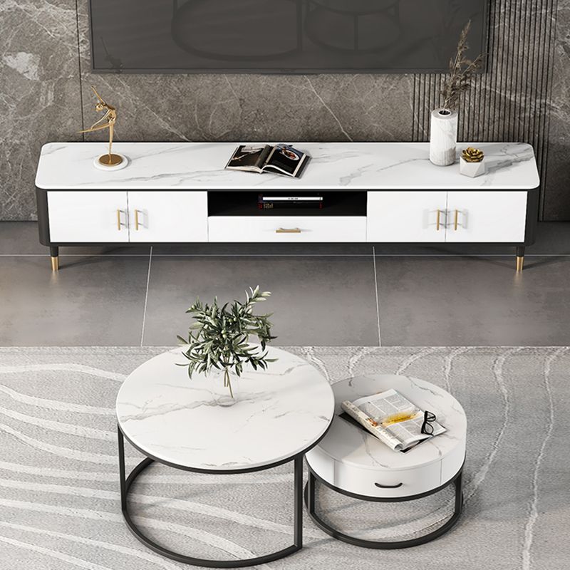 Glam Style TV Stand Open Storage TV Stand Console with 4-Door