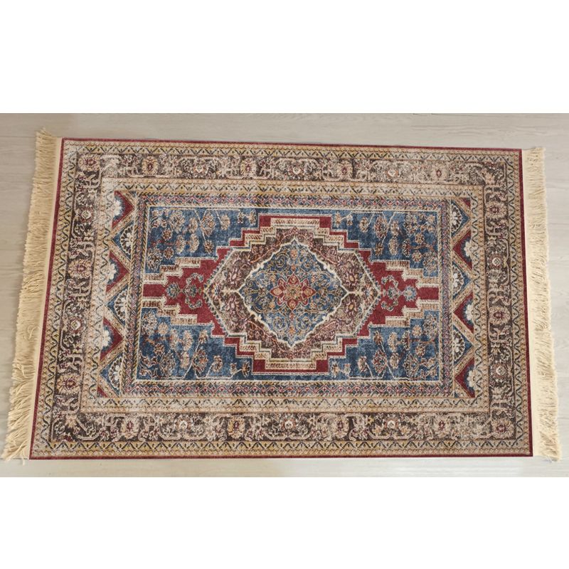 Red Traditional Carpet Antique Pattern Polyester Area Rug Fringe Non-Slip Backing Rug for Home Decor